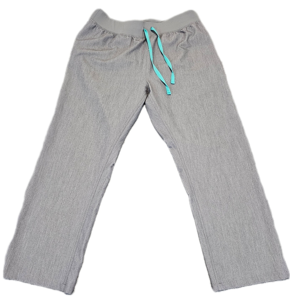 Figs Gray Pants with Teal Drawstring
